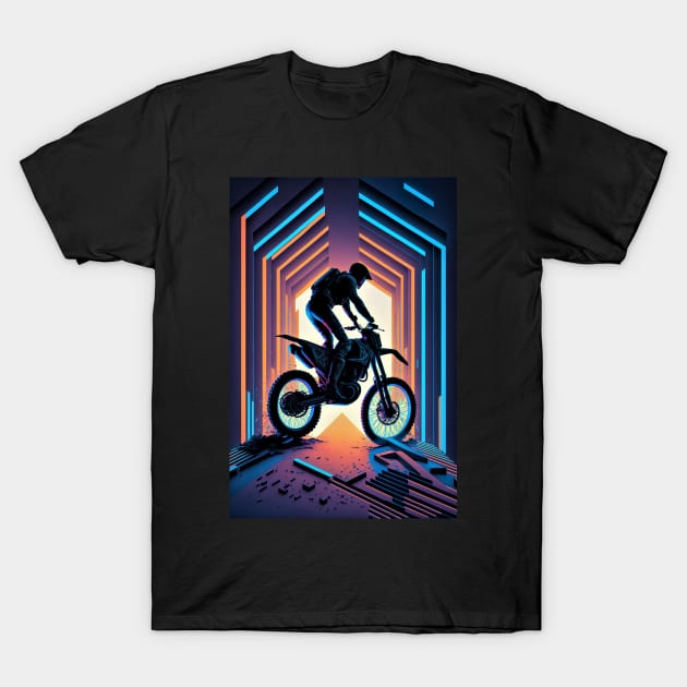 Cyber Future Dirt Bike With Neon Colors T-Shirt by KoolArtDistrict